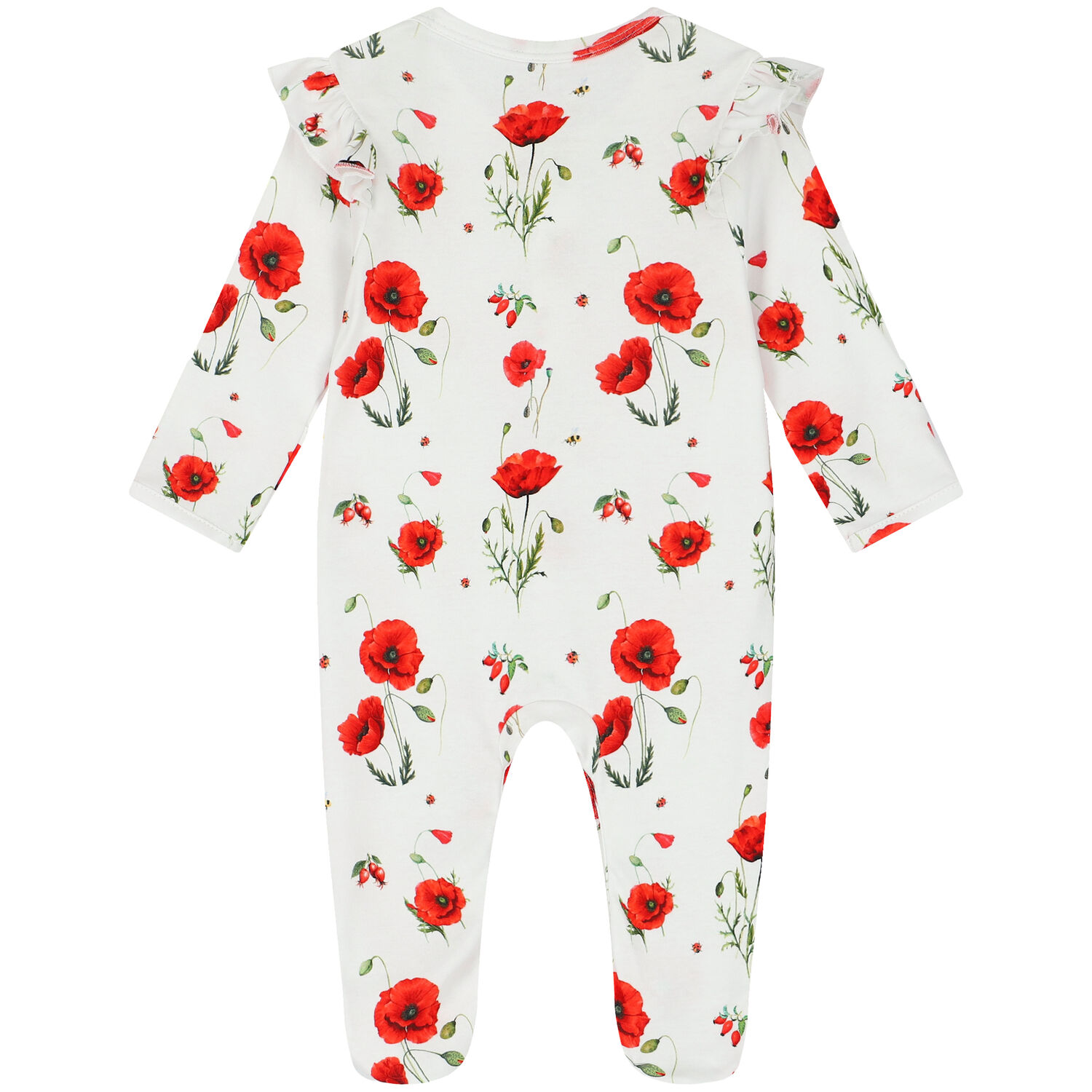 Baby Girls White & Red Poppies Babygrow Set, 1, hi-res